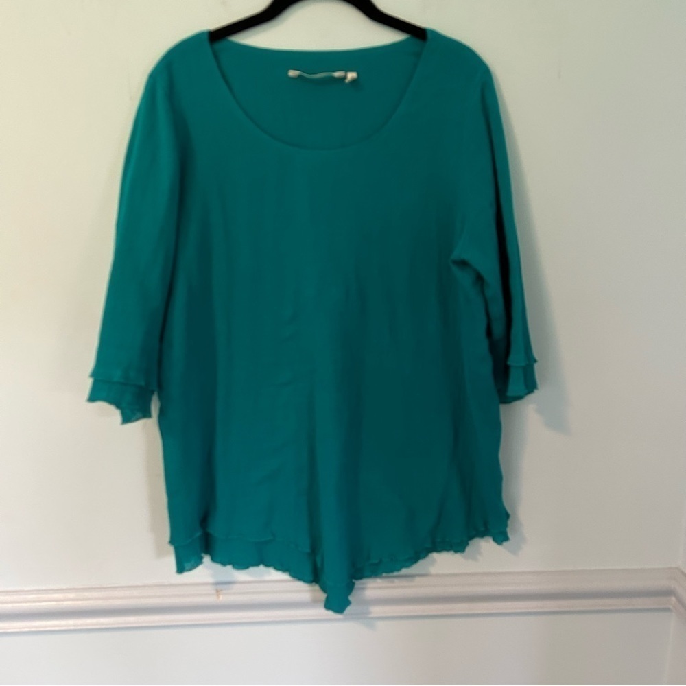 Soft Surroundings Mint Green Siesta Keys Tropical 3/4 Sleeve Tunic Size Medium